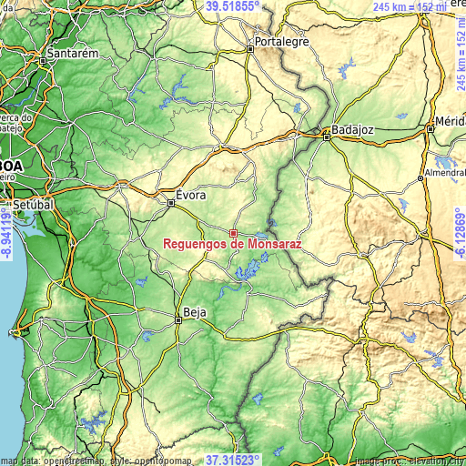 Topographic map of Reguengos de Monsaraz