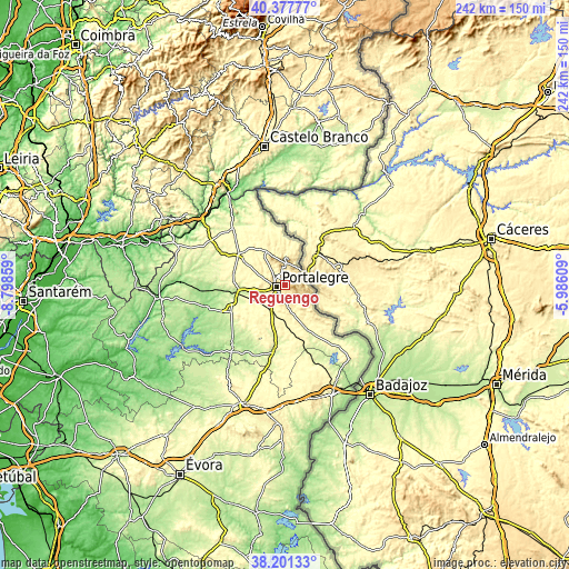 Topographic map of Reguengo