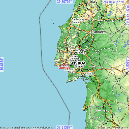 Topographic map of Queijas