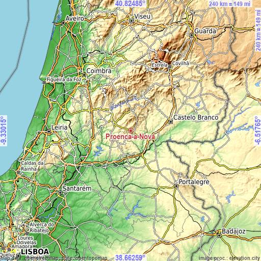 Topographic map of Proença-a-Nova