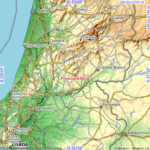 Detailed elevation map of Portugal with cities, Portugal