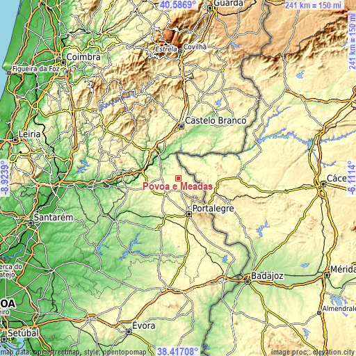 Topographic map of Póvoa e Meadas