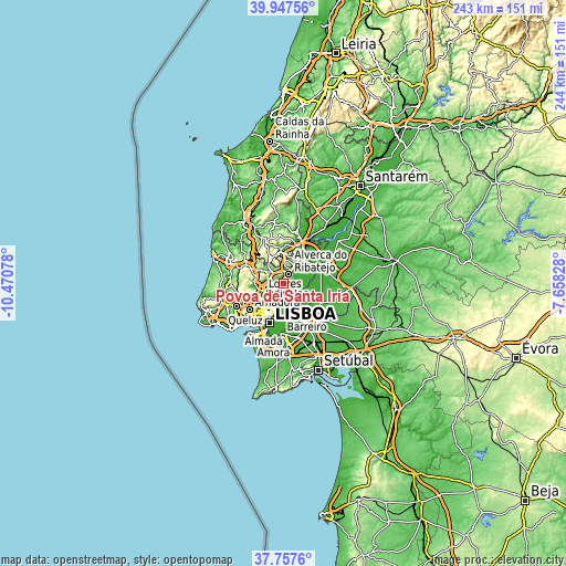 Topographic map of Póvoa de Santa Iria