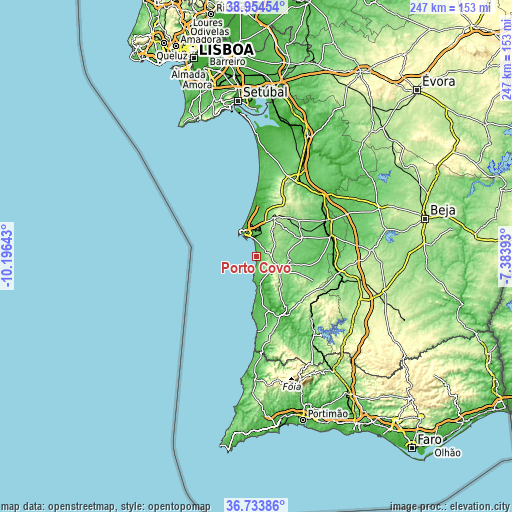 Topographic map of Porto Covo