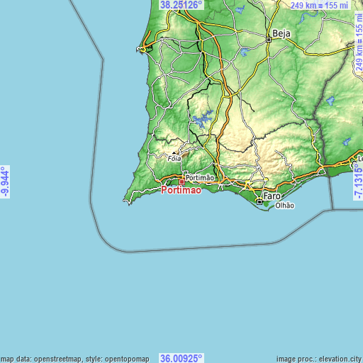 Topographic map of Portimão