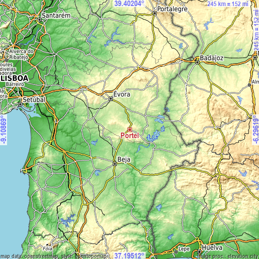 Topographic map of Portel