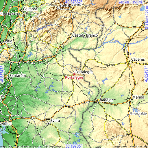 Topographic map of Portalegre