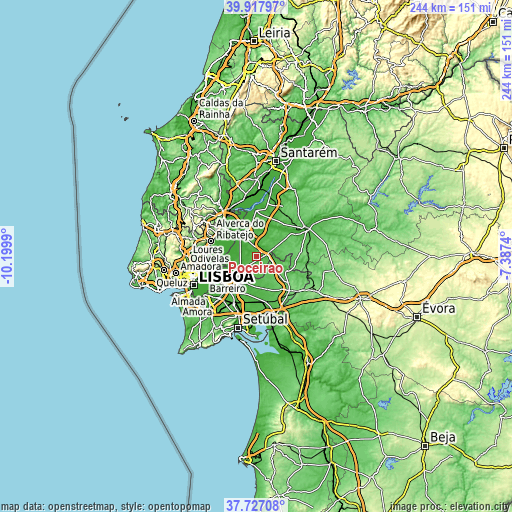 Topographic map of Poceirão