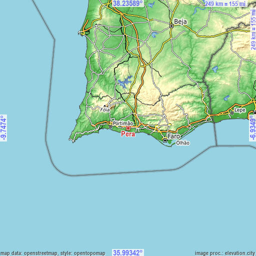 Topographic map of Pêra