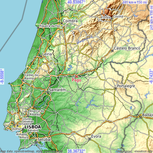 Topographic map of Pego