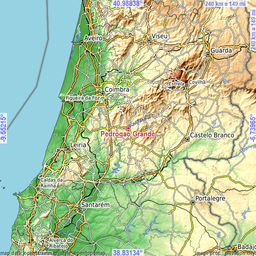 Topographic map of Pedrógão Grande