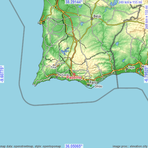 Topographic map of Paderne