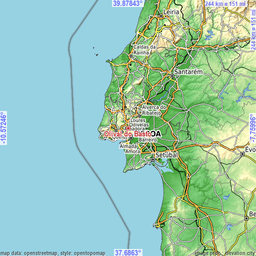 Topographic map of Olival do Basto