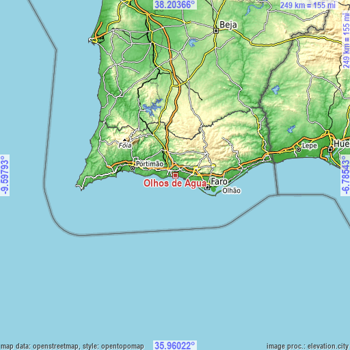 Topographic map of Olhos de Água