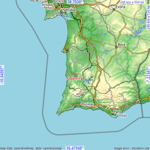 Topographic map of Odemira