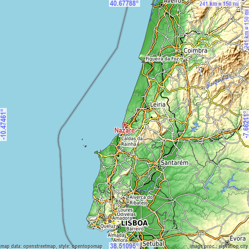 Topographic map of Nazaré