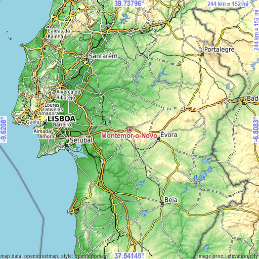 Topographic map of Montemor-o-Novo