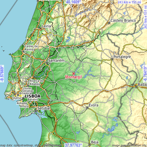 Topographic map of Montargil