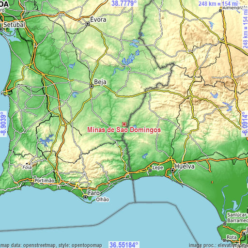 Topographic map of Minas de São Domingos