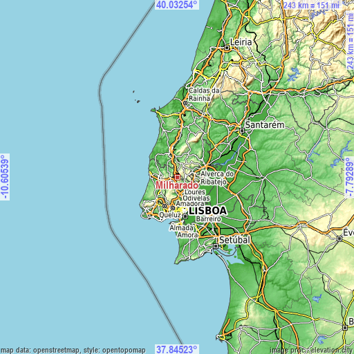 Topographic map of Milharado