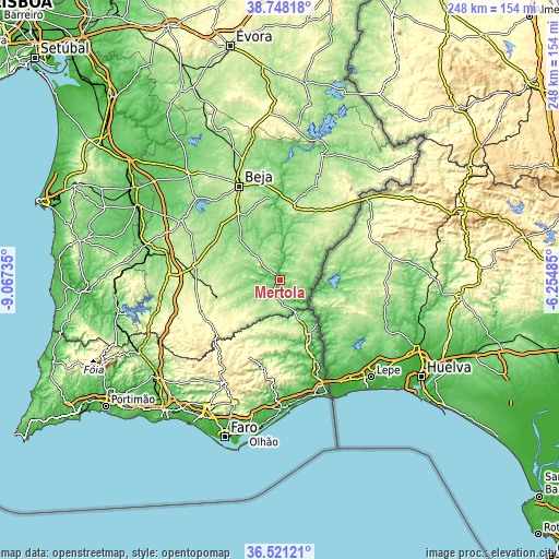 Topographic map of Mértola