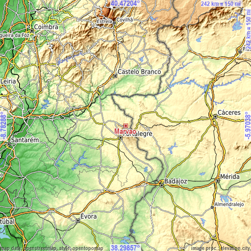 Topographic map of Marvão