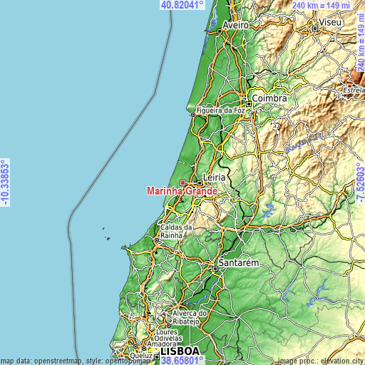 Topographic map of Marinha Grande