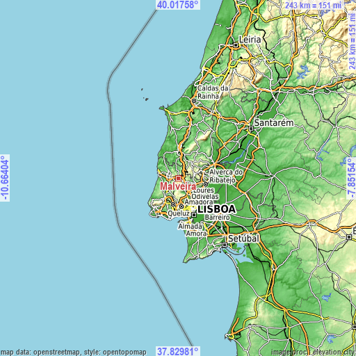 Topographic map of Malveira