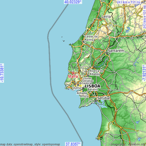 Topographic map of Mafra