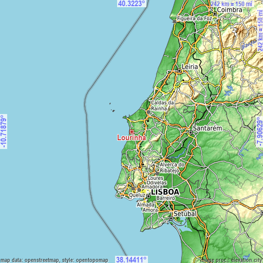 Topographic map of Lourinhã