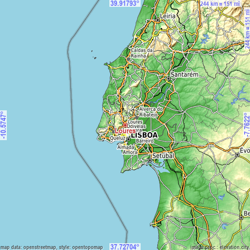 Topographic map of Loures
