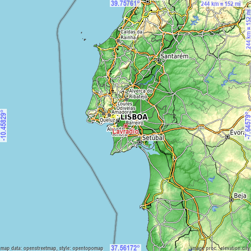 Topographic map of Lavradio