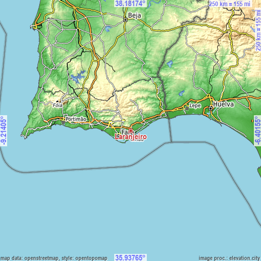 Topographic map of Laranjeiro
