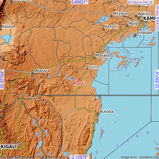 Topographic map of Rakai