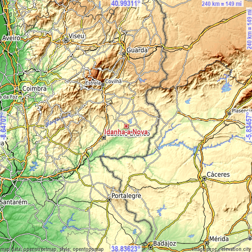 Topographic map of Idanha-a-Nova