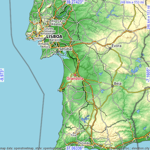 Topographic map of Grândola