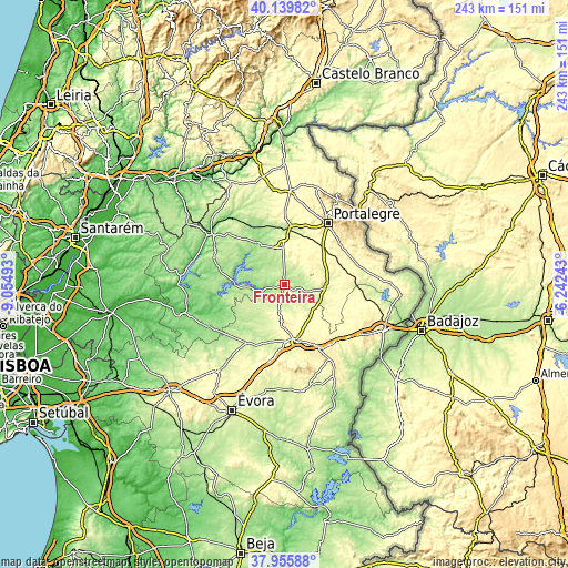 Topographic map of Fronteira