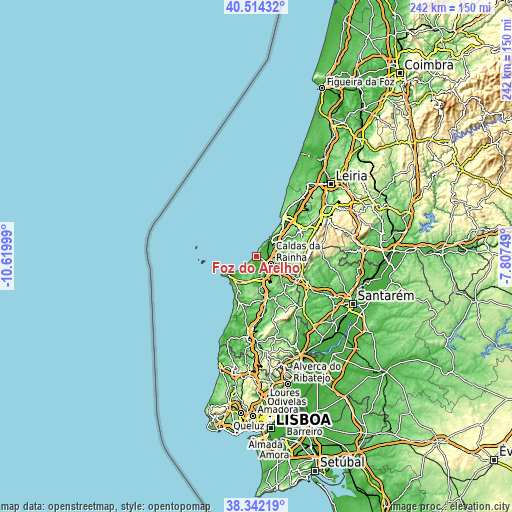 Topographic map of Foz do Arelho