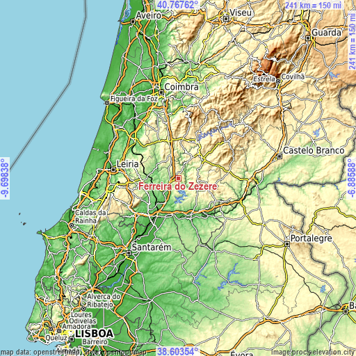 Topographic map of Ferreira do Zêzere