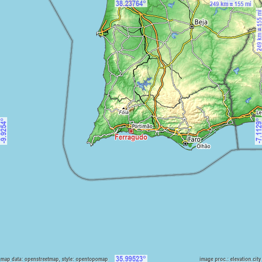 Topographic map of Ferragudo