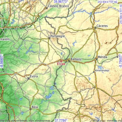 Topographic map of Elvas