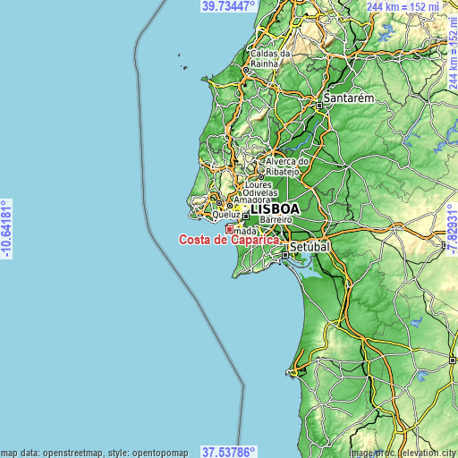 Topographic map of Costa de Caparica