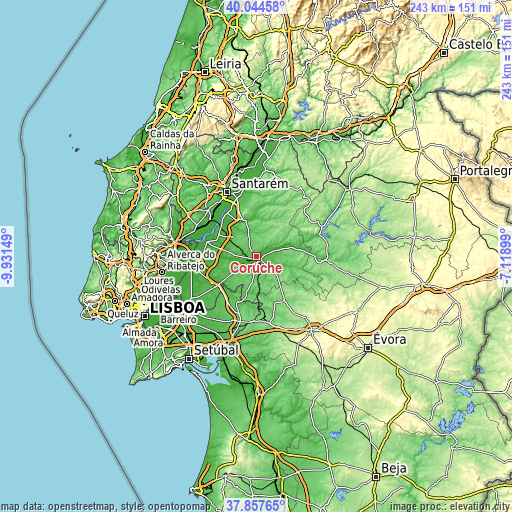 Topographic map of Coruche