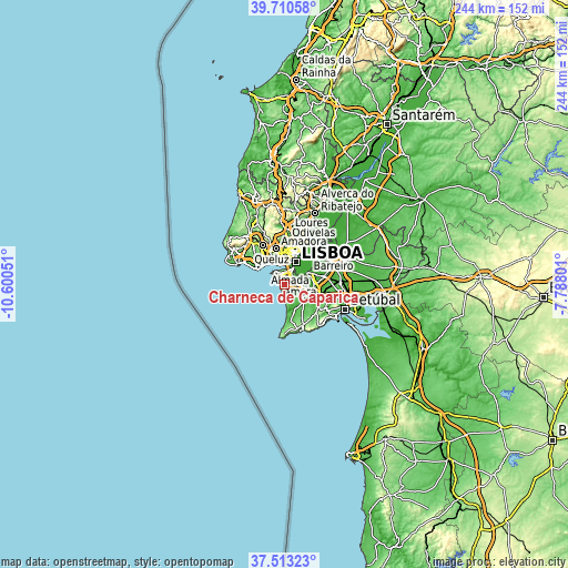 Topographic map of Charneca de Caparica