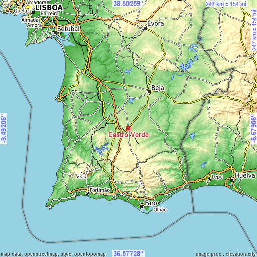 Topographic map of Castro Verde