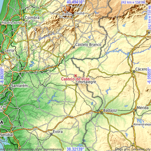 Topographic map of Castelo de Vide