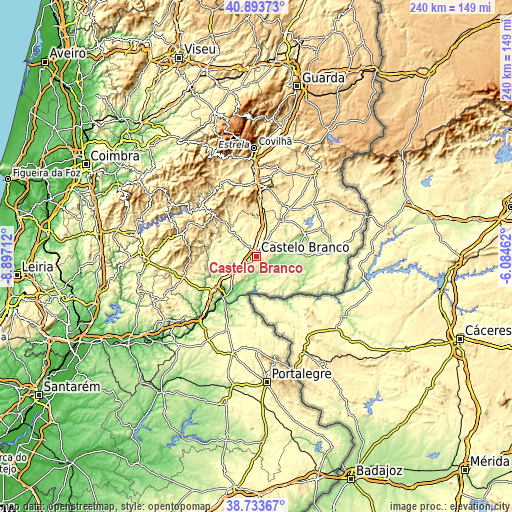 Topographic map of Castelo Branco