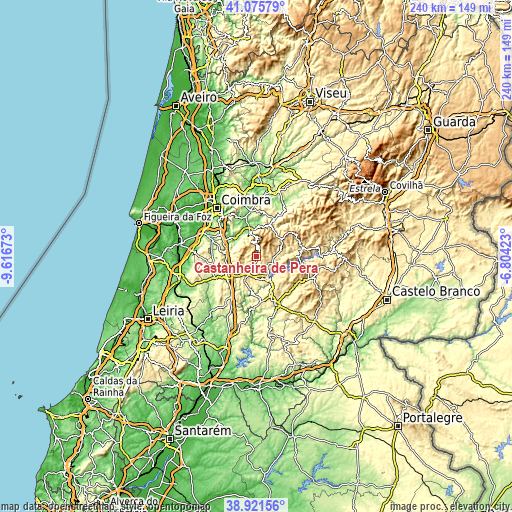 Topographic map of Castanheira de Pêra