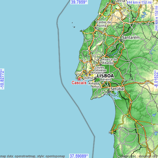 Topographic map of Cascais