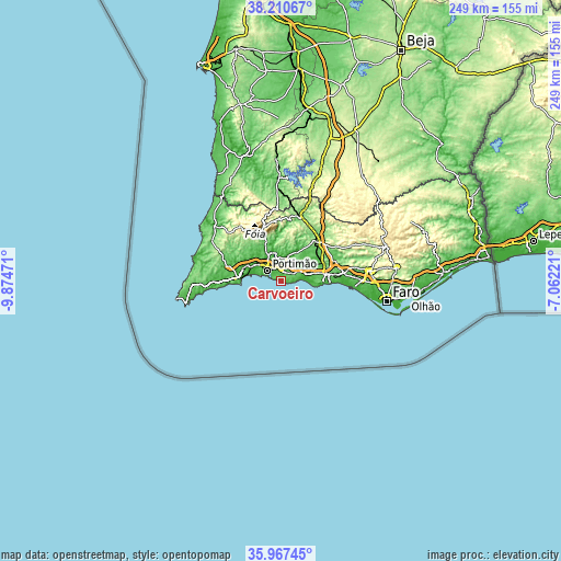 Topographic map of Carvoeiro